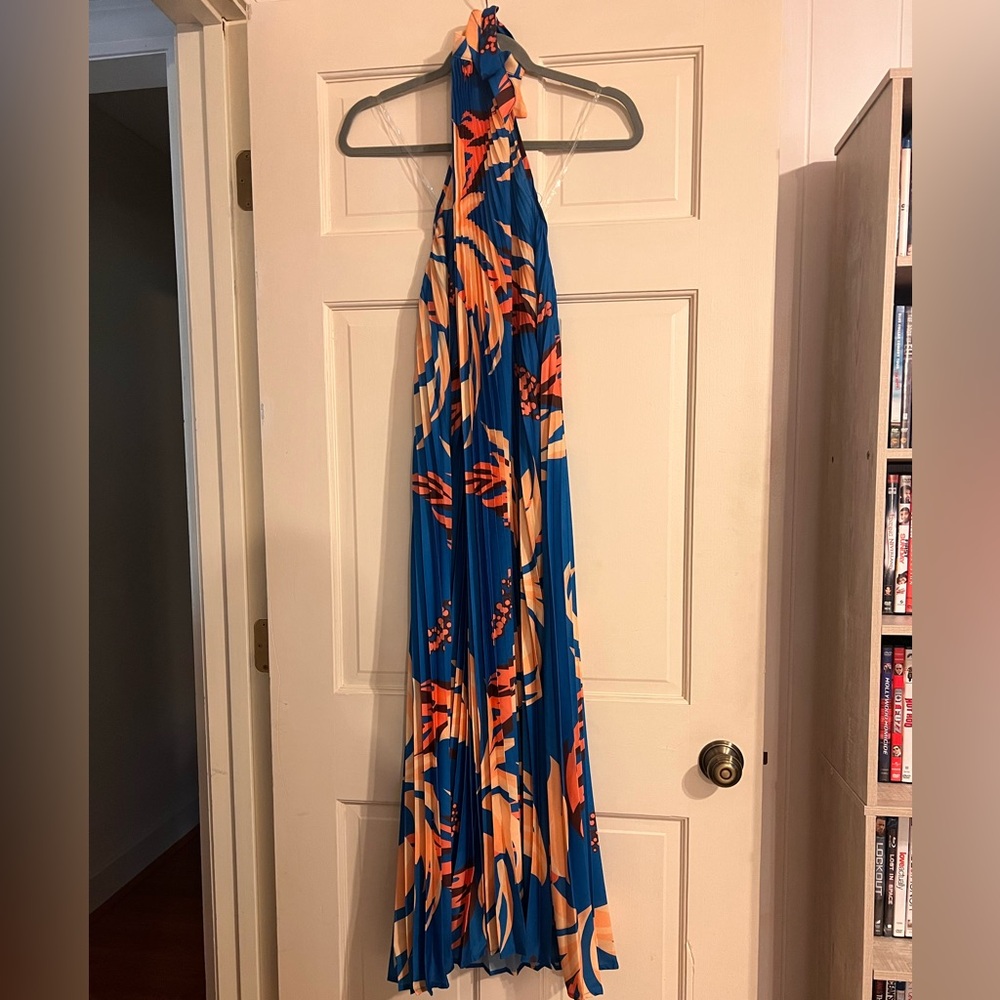Vestique Vibrant Blue and Orange Maxi Dress